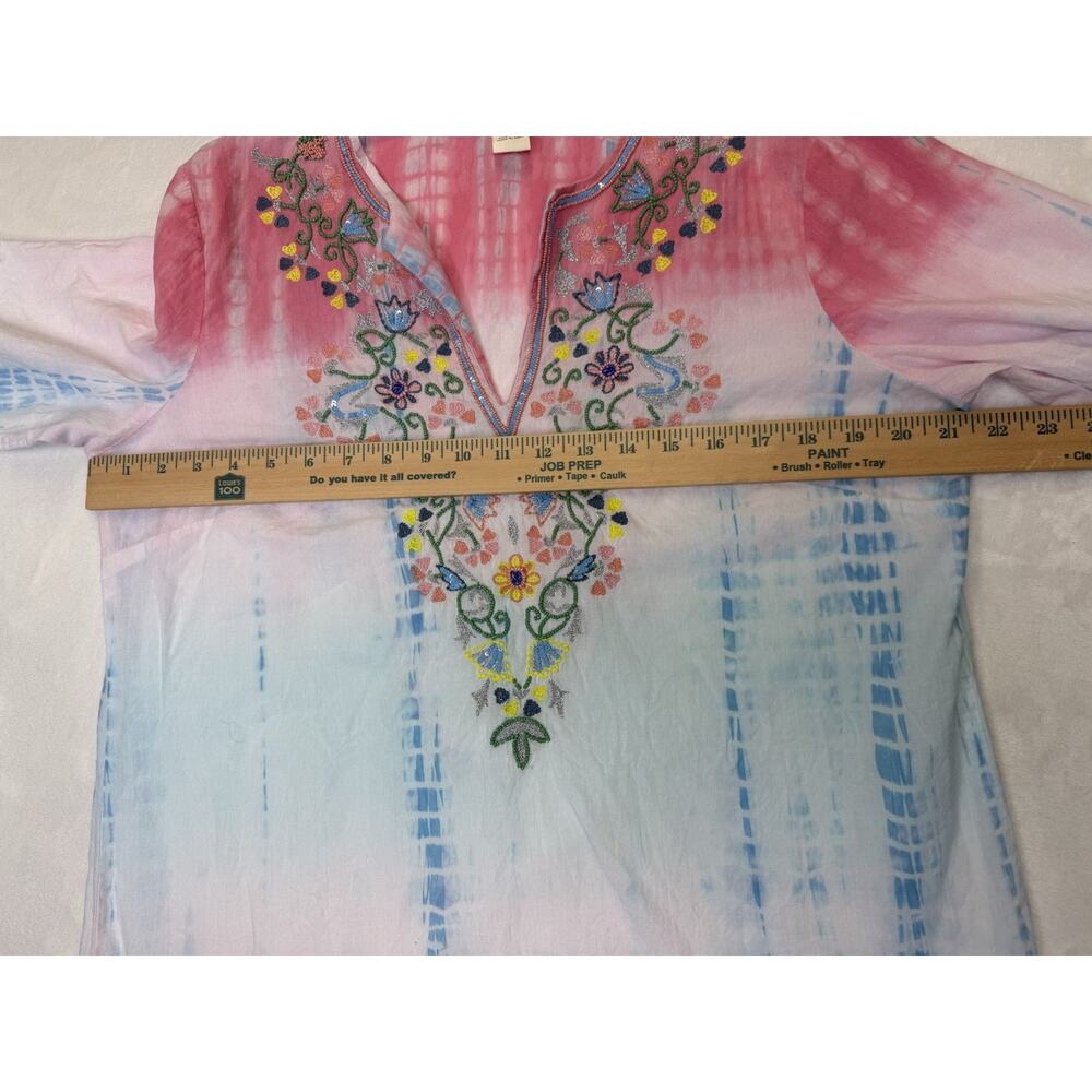 SUNDANCE Tunic Women’s Sz L Dreaming In Color Beaded Tie Dyed Coverup Flaws - Picture 10 of 12